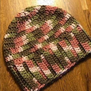 Pink camouflage winter beanie handmade
